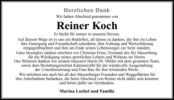 Traueranzeige von Reiner Koch von Südthüringer Presse