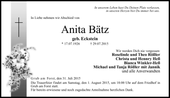 Traueranzeige von Anita Bätz von Neue Presse Coburg
