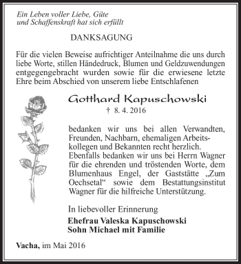 Traueranzeige von Gotthard Kapuschowski von Südthüringer Presse