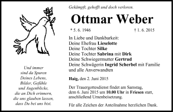 Traueranzeige von Ottmar Weber von Neue Presse Coburg