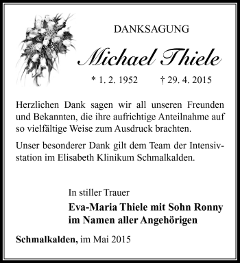 Traueranzeige von Michael Thiele von Südthüringer Presse