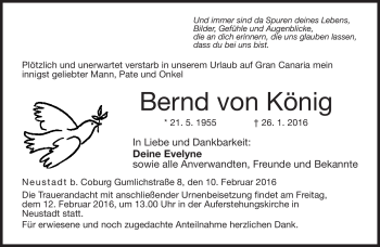 Traueranzeige von Bernd von König von Neue Presse Coburg