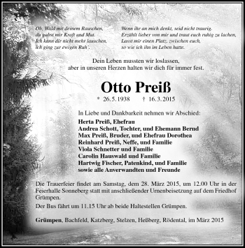 Traueranzeige von Otto Preiß von Südthüringer Presse