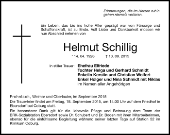 Traueranzeige von Helmut Schillig von Neue Presse Coburg