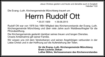 Traueranzeige von Rudolf Ott von Frankenpost