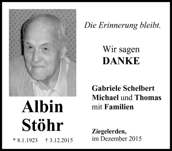 Traueranzeige von Albin Stöhr von Neue Presse Coburg