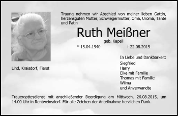 Traueranzeige von Ruth Meißner von Neue Presse Coburg