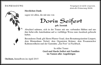 Traueranzeige von Doris Seifert von Südthüringer Presse