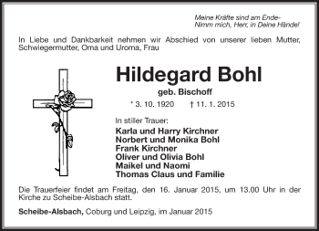 Traueranzeige von Hildegard Bohl von 80025