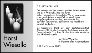 Traueranzeige von Horst Wiesalla von Südthüringer Presse