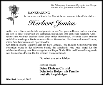 Traueranzeige von Herbert Junius von Südthüringer Presse