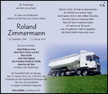 Traueranzeige von Roland Zimmermann von Südthüringer Presse