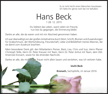 Traueranzeige von Hans Beck von Neue Presse Coburg