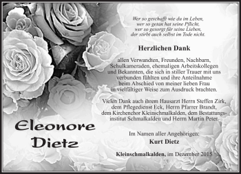 Traueranzeige von Eleonore Dietz von Südthüringer Presse
