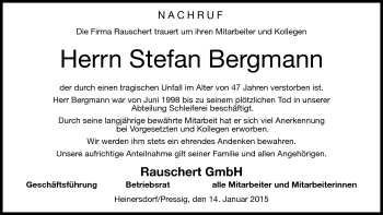 Traueranzeige von Stefan Bergmann von Neue Presse Coburg