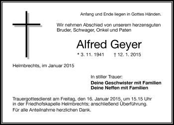 Traueranzeige von Alfred Geyer von Frankenpost