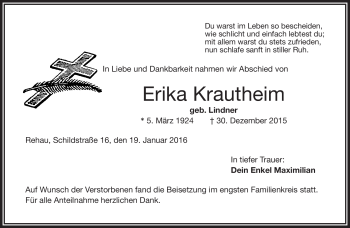 Traueranzeige von Erika Krautheim von Frankenpost