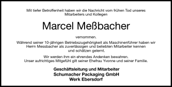 Traueranzeige von Marcel Messbacher von Neue Presse Coburg