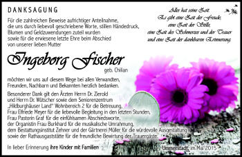 Traueranzeige von Ingeborg Fischer von Südthüringer Presse