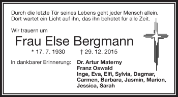 Traueranzeige von Bergmann Else von Frankenpost