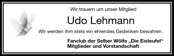 Traueranzeige von Udo Lehmann von Frankenpost