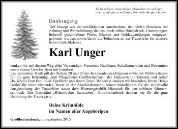 Traueranzeige von Karl Unger von Südthüringer Presse