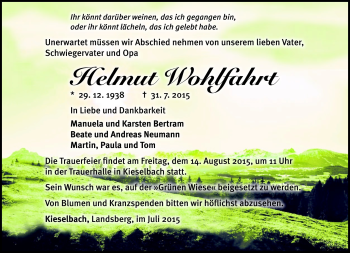 Traueranzeige von Helmut Wohlfahrt von Südthüringer Presse