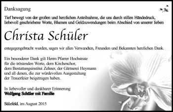Traueranzeige von Christa Schüler von Südthüringer Presse