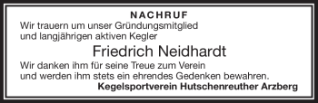 Traueranzeige von Friedrich Neidhardt von Frankenpost