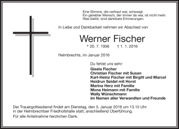 Traueranzeige von Werner Fischer von Frankenpost