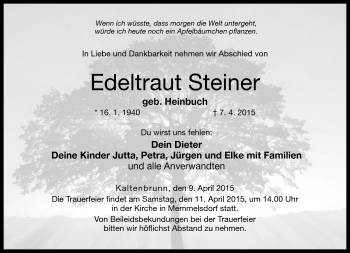 Traueranzeige von Edeltraut Steiner von Neue Presse Coburg