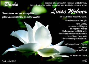 Traueranzeige von Luise Wehner von Südthüringer Presse