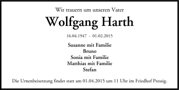 Traueranzeige von Wolfgang Harth von Neue Presse Coburg
