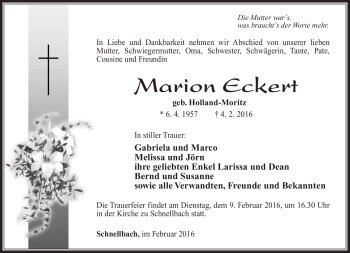 Traueranzeige von Marion Eckert von Südthüringer Presse