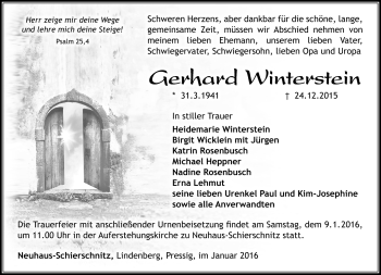 Traueranzeige von Gerhard Winterstein von Südthüringer Presse