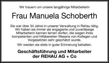 Traueranzeige von Manuela Schoberth von Frankenpost