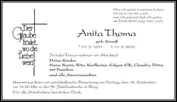 Traueranzeige von Anita Thoma von Frankenpost