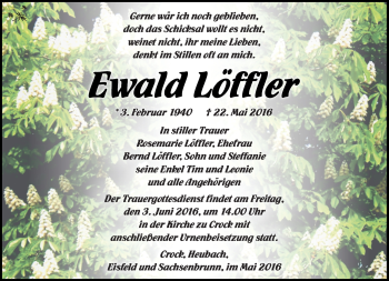 Traueranzeige von Ewald Löffler von Südthüringer Presse