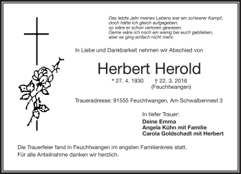 Traueranzeige von Herbert Herold von Frankenpost