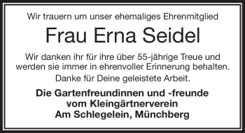 Traueranzeige von Erna Seidel von Frankenpost