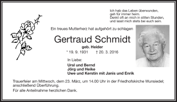 Traueranzeige von Gertraud Schmidt von Frankenpost