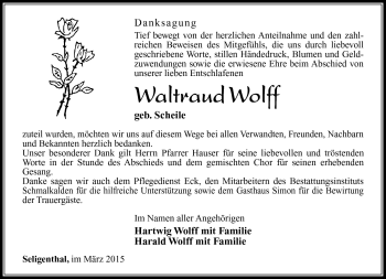 Traueranzeige von Waltraud Wolff von Südthüringer Presse