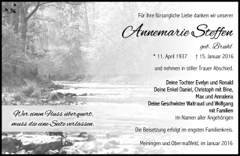 Traueranzeige von Annemarie Steffen von Südthüringer Presse