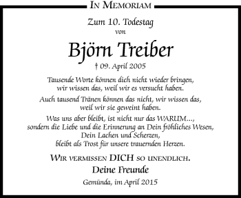 Traueranzeige von Björn Treiber von Neue Presse Coburg
