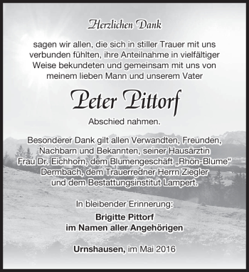Traueranzeige von Peter Pittorf von Südthüringer Presse