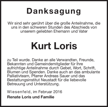 Traueranzeige von Kurt Loris von Neue Presse Coburg