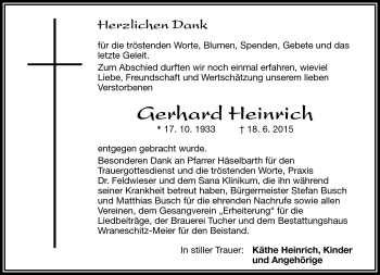 Traueranzeige von Gerhard Heinrich von Frankenpost