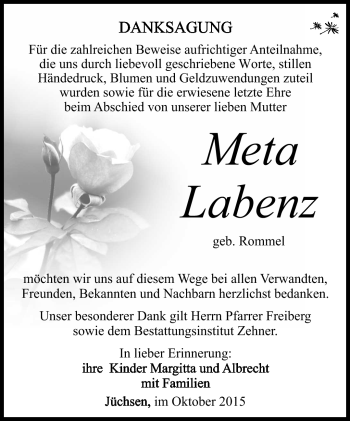 Traueranzeige von Meta Labenz von Südthüringer Presse