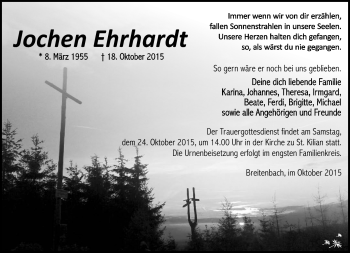 Traueranzeige von Jochen Ehrhardt von Südthüringer Presse