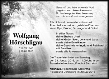 Traueranzeige von Wolfgang Hörschligau von Südthüringer Presse
